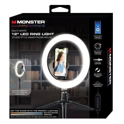 12 inch Multi White LED Ring Light, Clip-on Phone Mount, Live Videos, Vlogging - Image 5