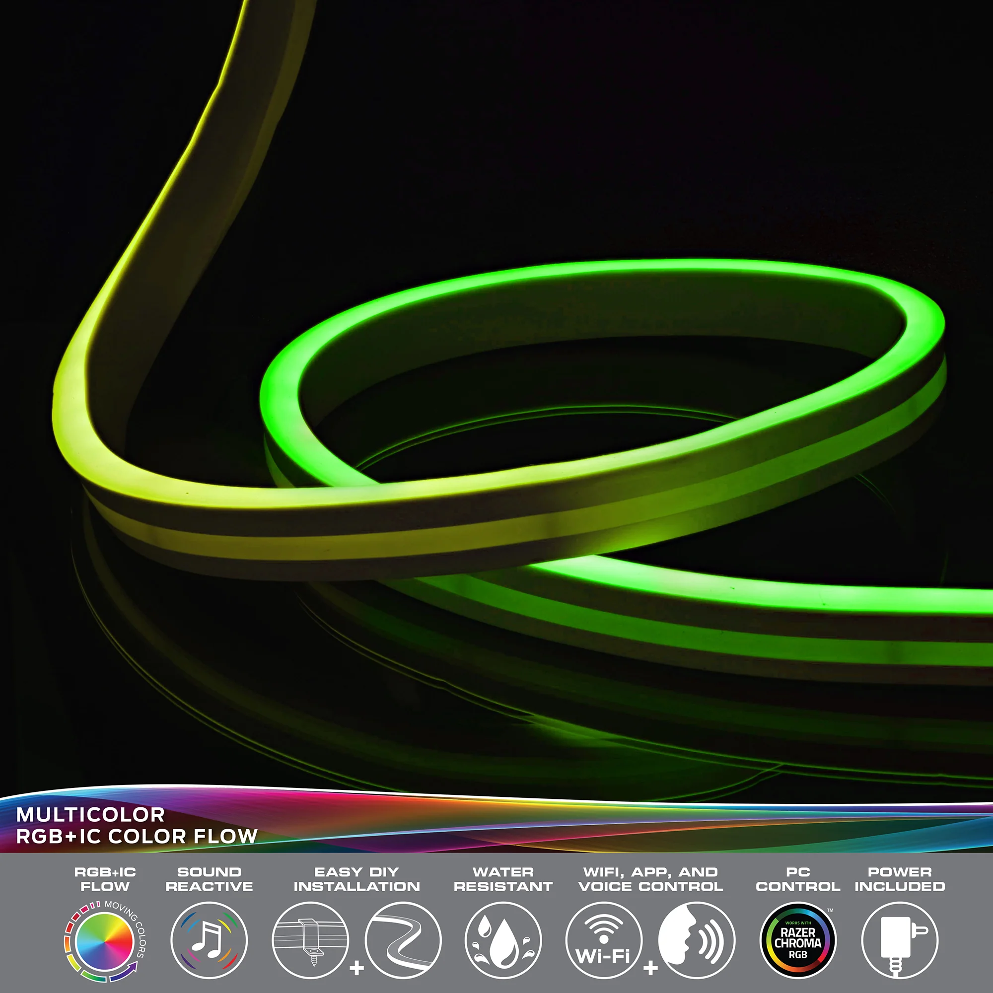Smart 16.4ft Neon Flow Outdoor Multi-Zone LED Light Strip, IP66 Weather & Water Resistant - Image 3
