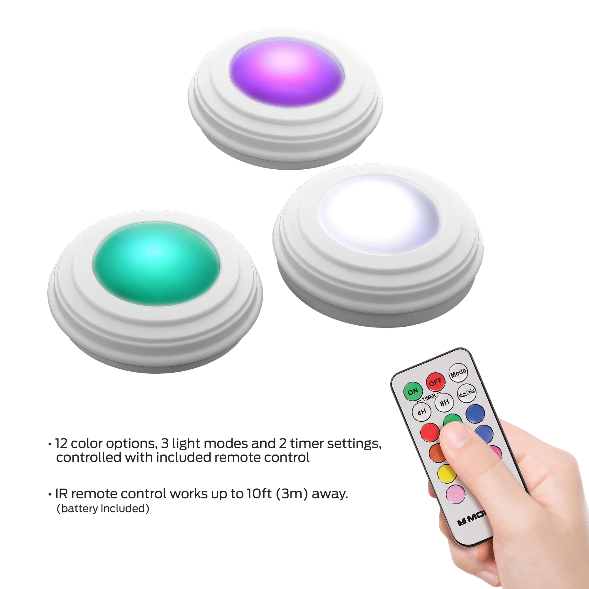 3 Pack Multicolor LED Touch Control Tap Lights with Remote Control - Image 4