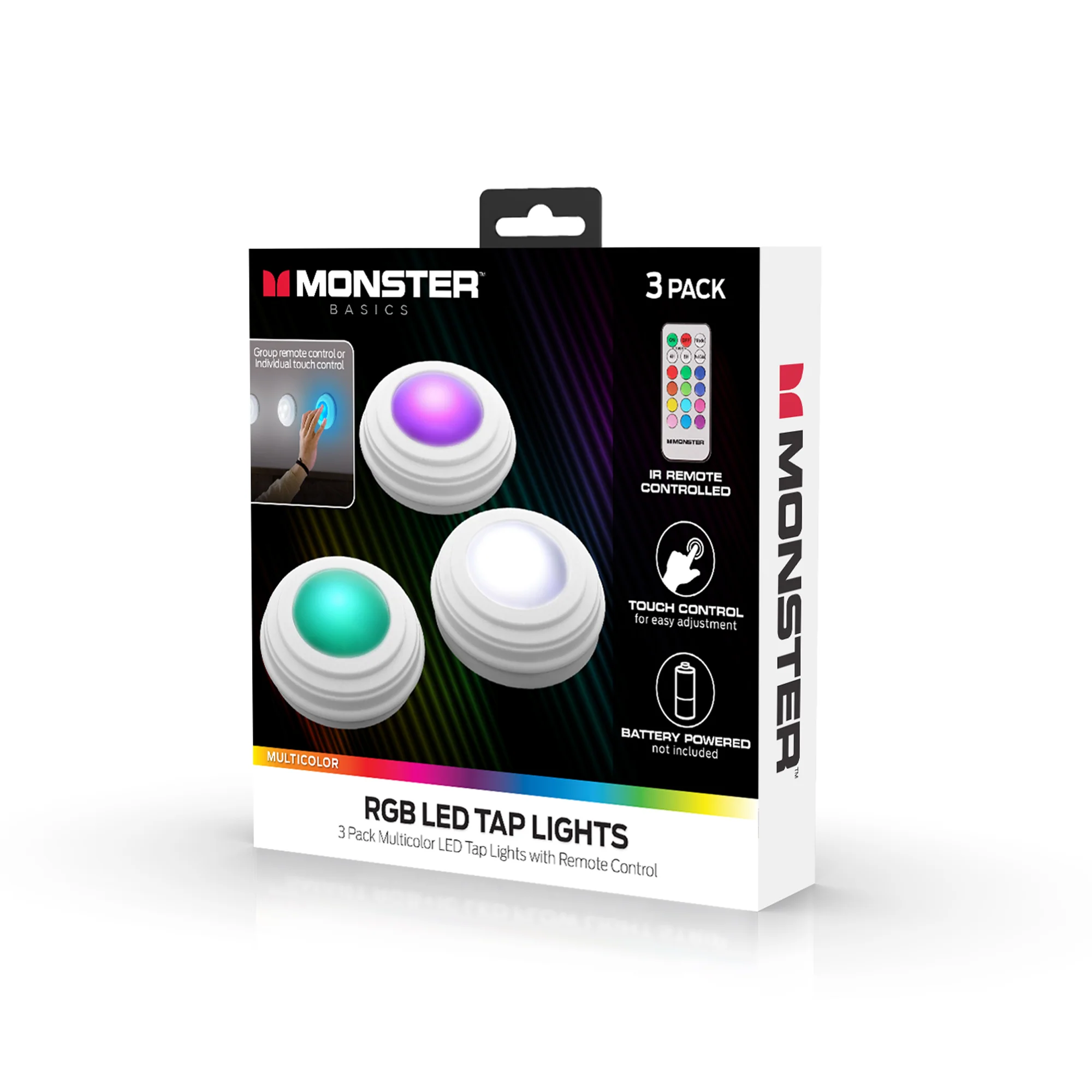 3 Pack Multicolor LED Touch Control Tap Lights with Remote Control - Image 6