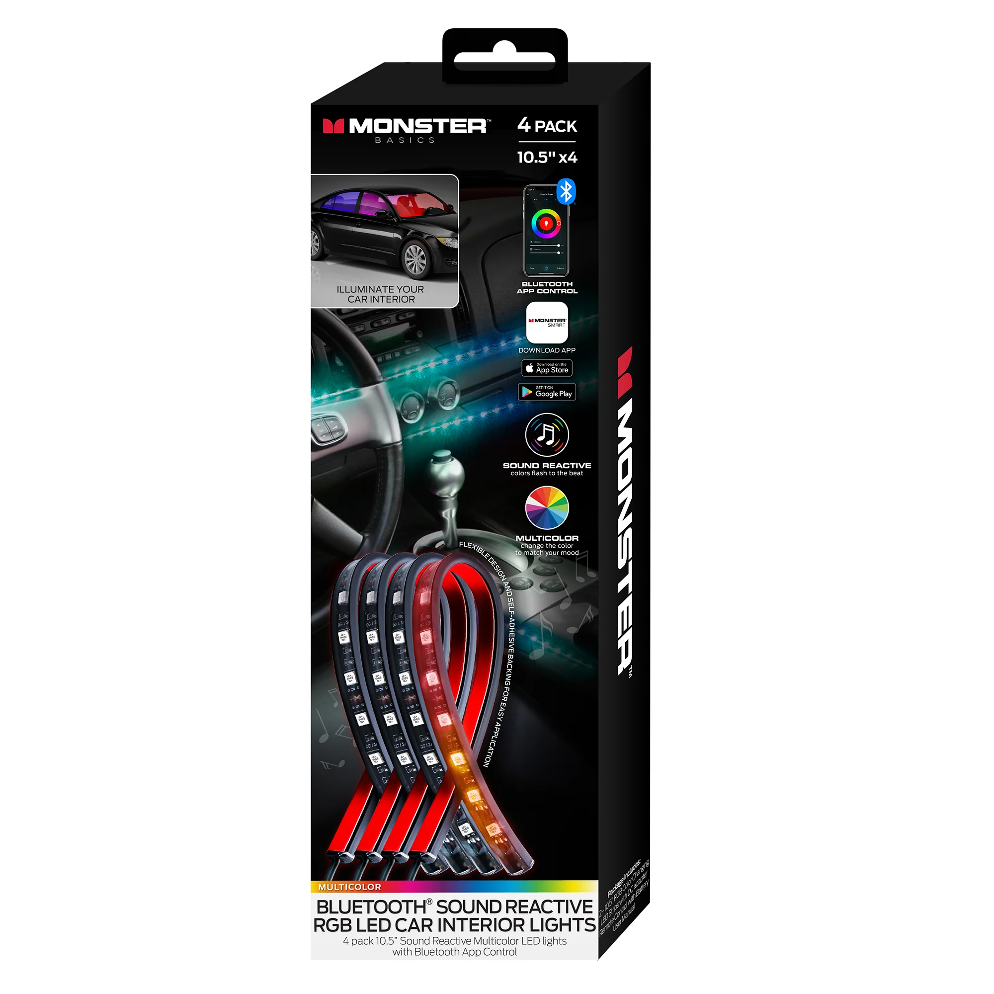 4-Pack Smart App Sound-Reactive Multi-Color LED Car Interior Lights, Bluetooth - Image 7