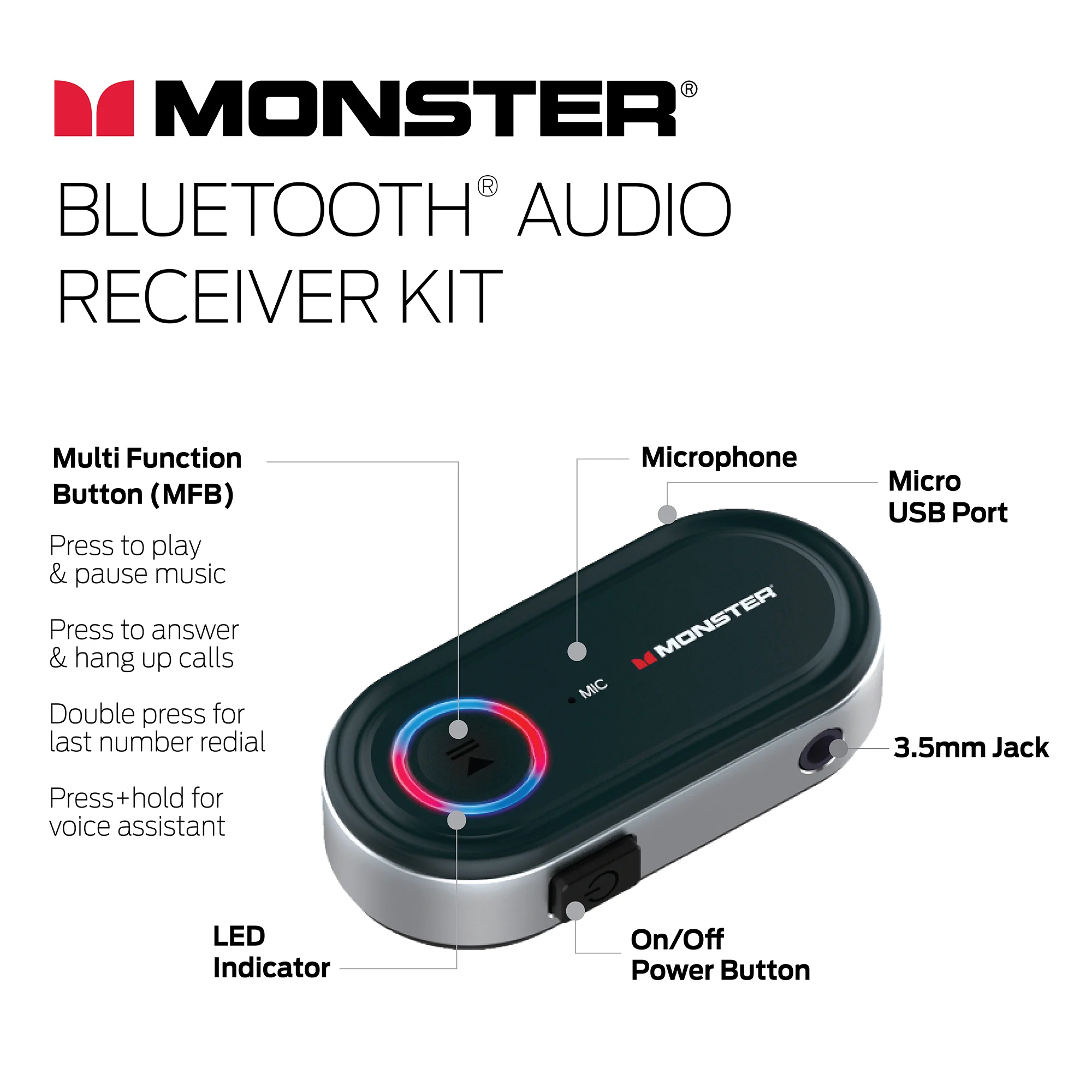 7-Piece Bluetooth Audio Receiver Kit, Great For Car/Home Use - Image 3