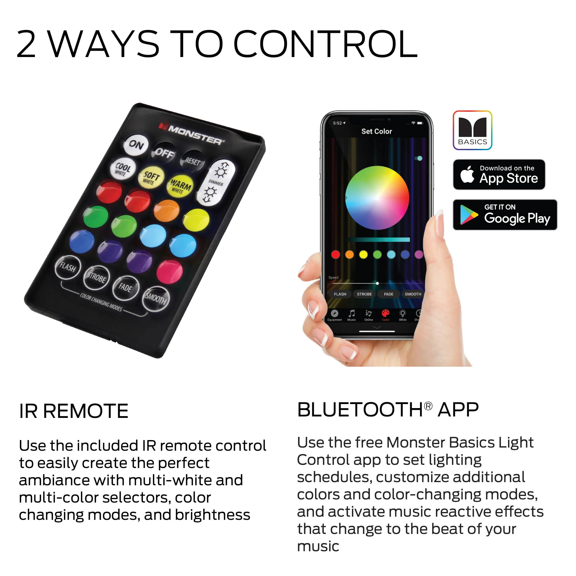 Bluetooth Multi-Color Multi-White LED Light Bar with Multi-Position Base, Mobile App and IR Remote Control - Image 2