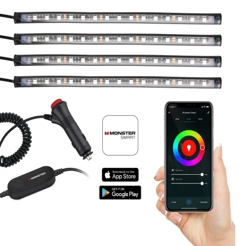 4-Pack Bluetooth Multicolor Car Interior LED Accent Lights - Image 4
