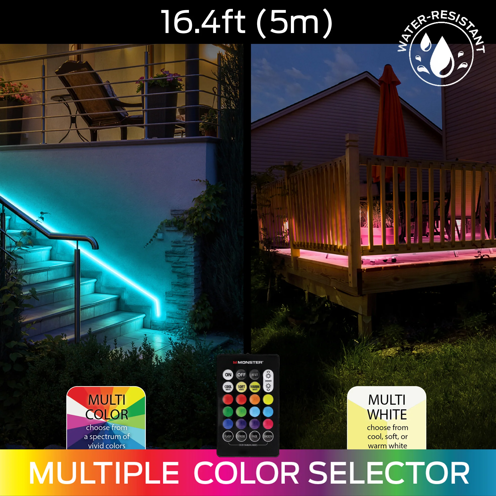 Outdoor 16.4 ft Multi-Color LED Light Strip, Multi-White, IP66 Weather & Water Resistant - Image 5