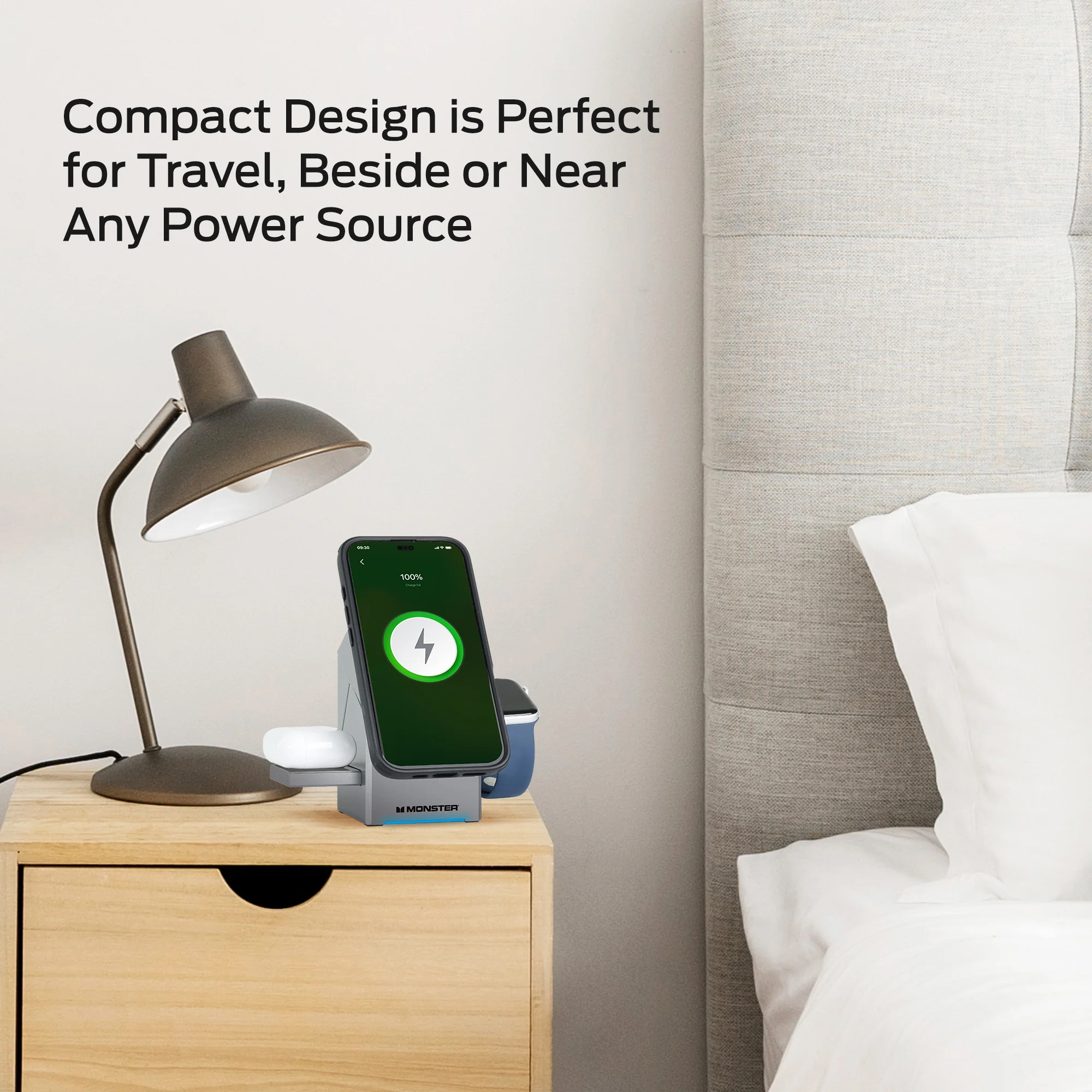 Monster 3-in-1 Motorized Wireless Charger for iPhone, Apple Watch & AirPods - Magnetic, Rotating, Fast Charging Station - Image 3