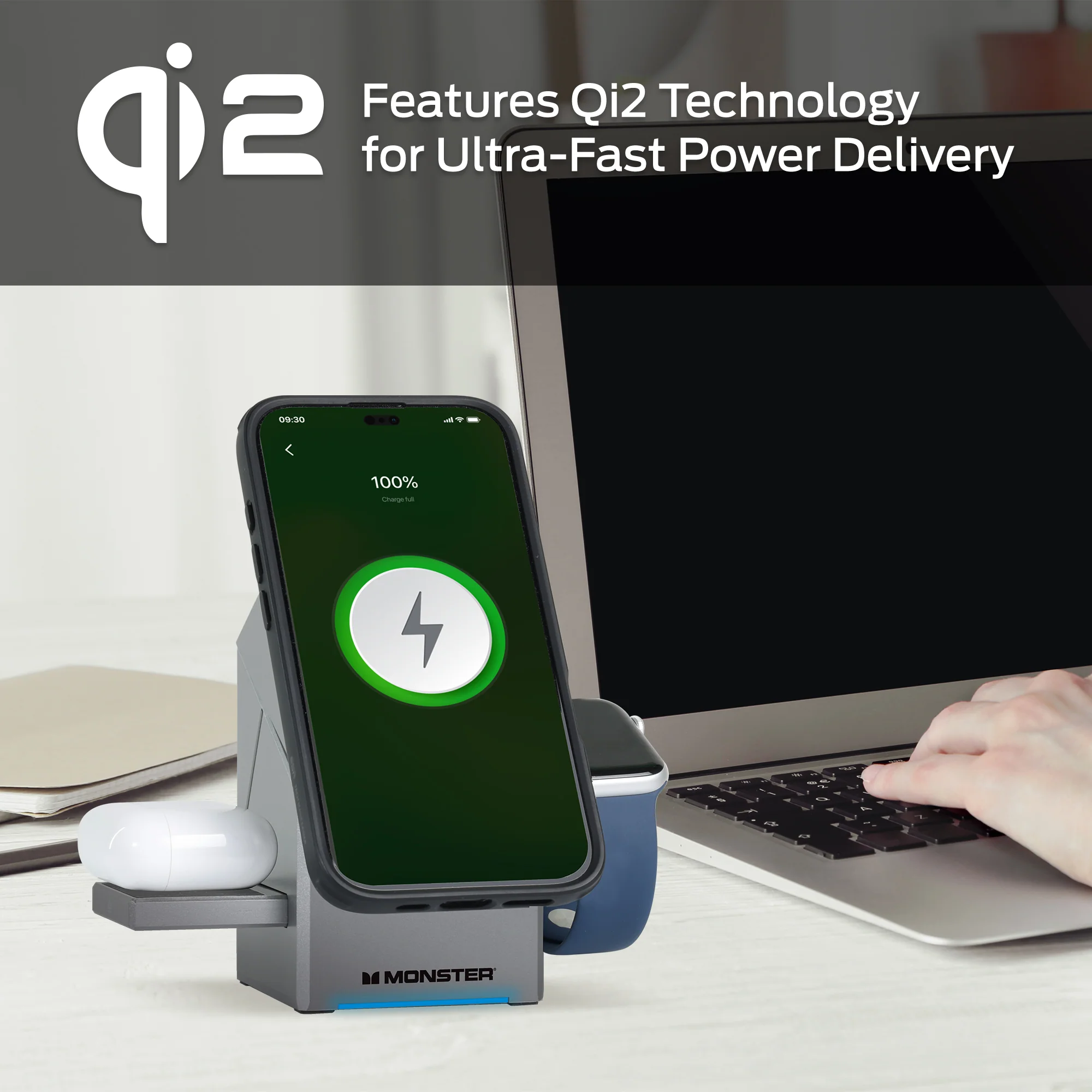 Monster 3-in-1 Motorized Wireless Charger for iPhone, Apple Watch & AirPods - Magnetic, Rotating, Fast Charging Station - Image 5