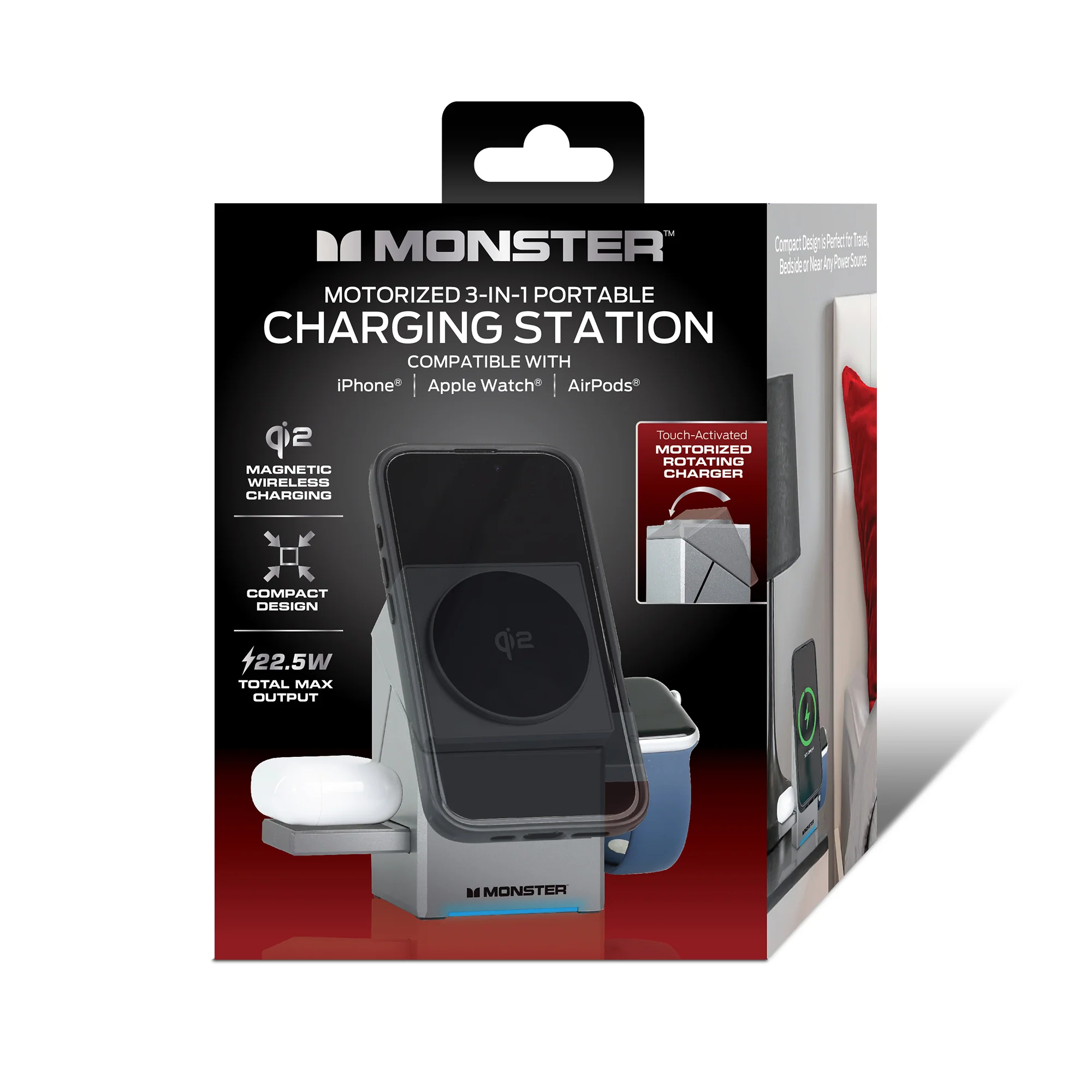 Monster 3-in-1 Motorized Wireless Charger for iPhone, Apple Watch & AirPods - Magnetic, Rotating, Fast Charging Station - Image 9