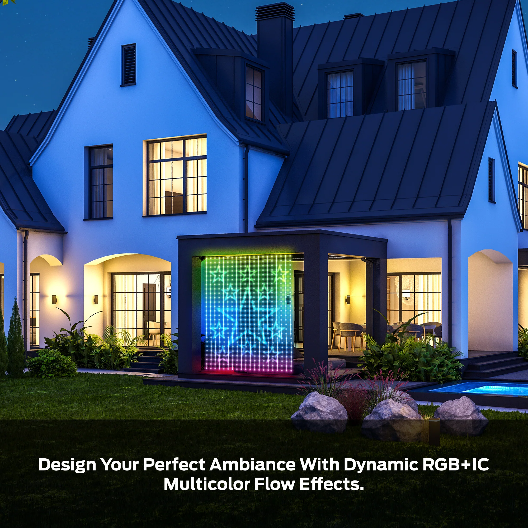 Monster Smart Outdoor Curtain Light Display 4.9ft x 6.5ft Multiwhite Multicolor - Image 4