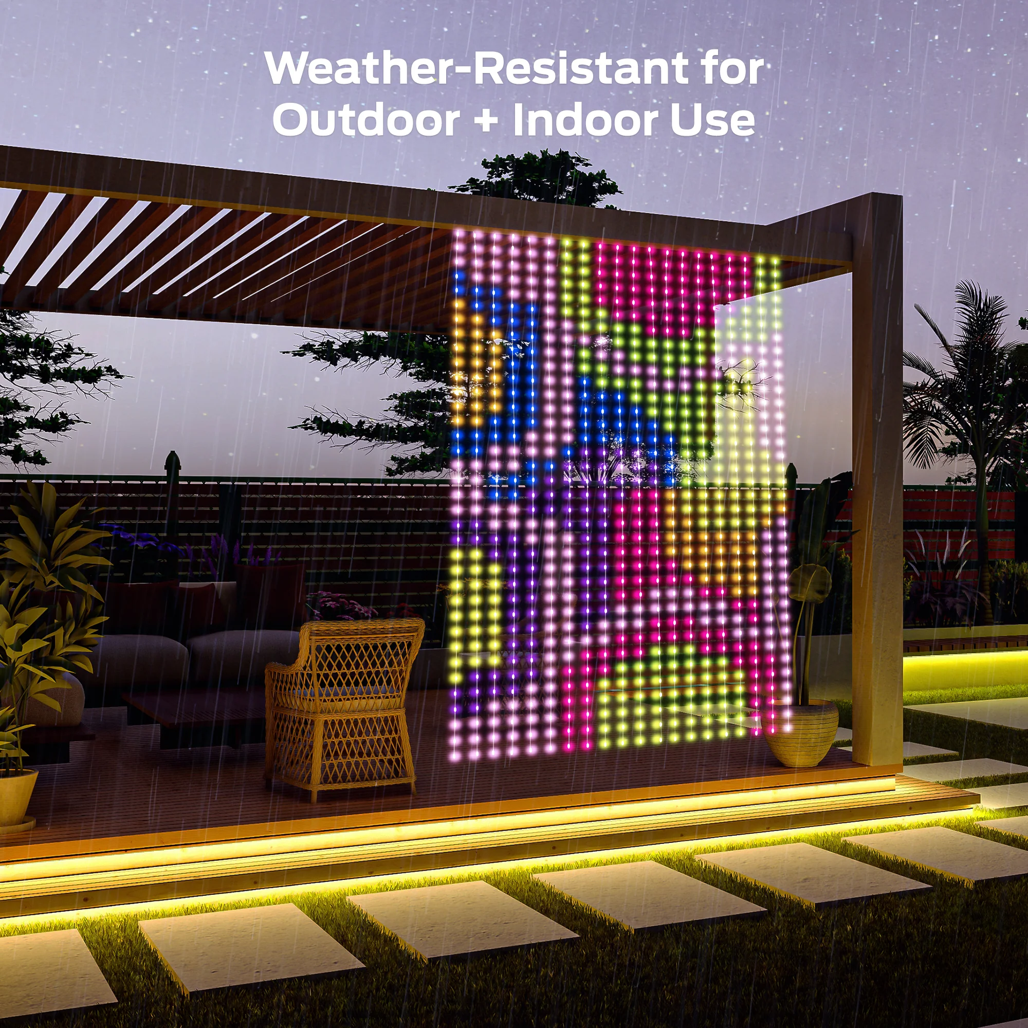Monster Smart Outdoor Curtain Light Display 4.9ft x 6.5ft Multiwhite Multicolor - Image 5