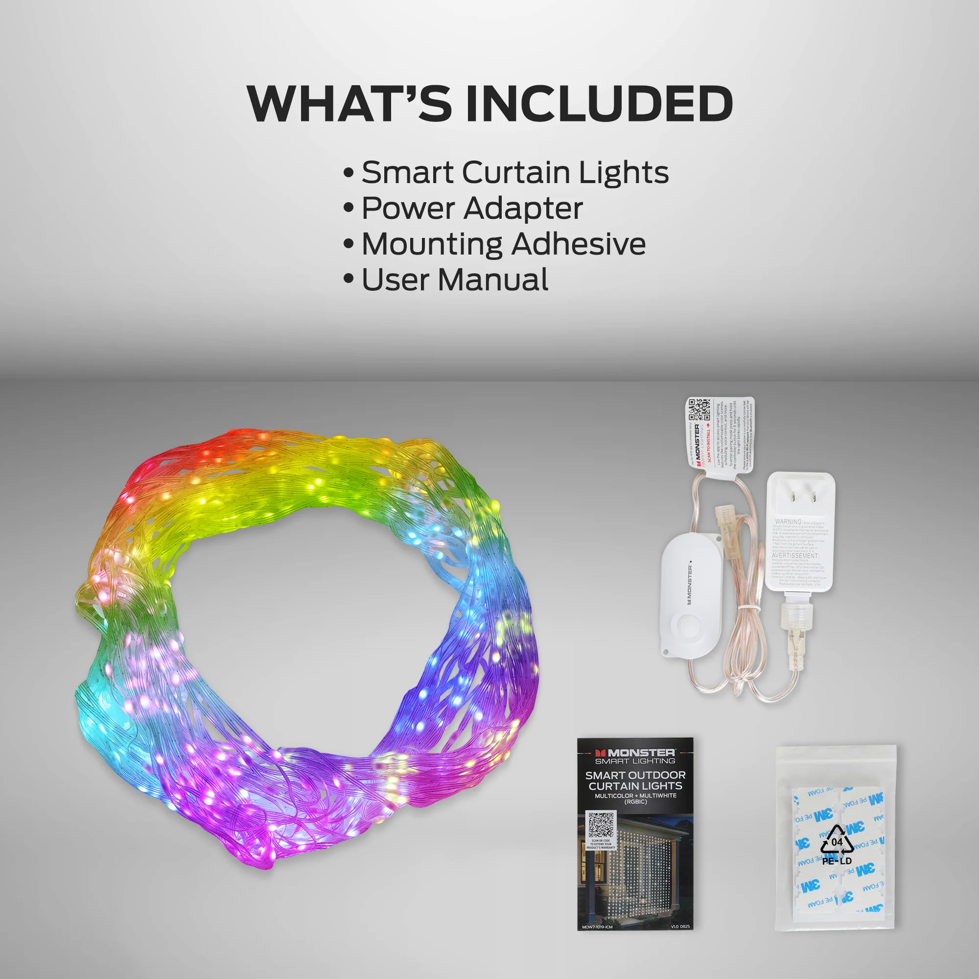Monster Smart Outdoor Curtain Light Display 4.9ft x 6.5ft Multiwhite Multicolor - Image 8