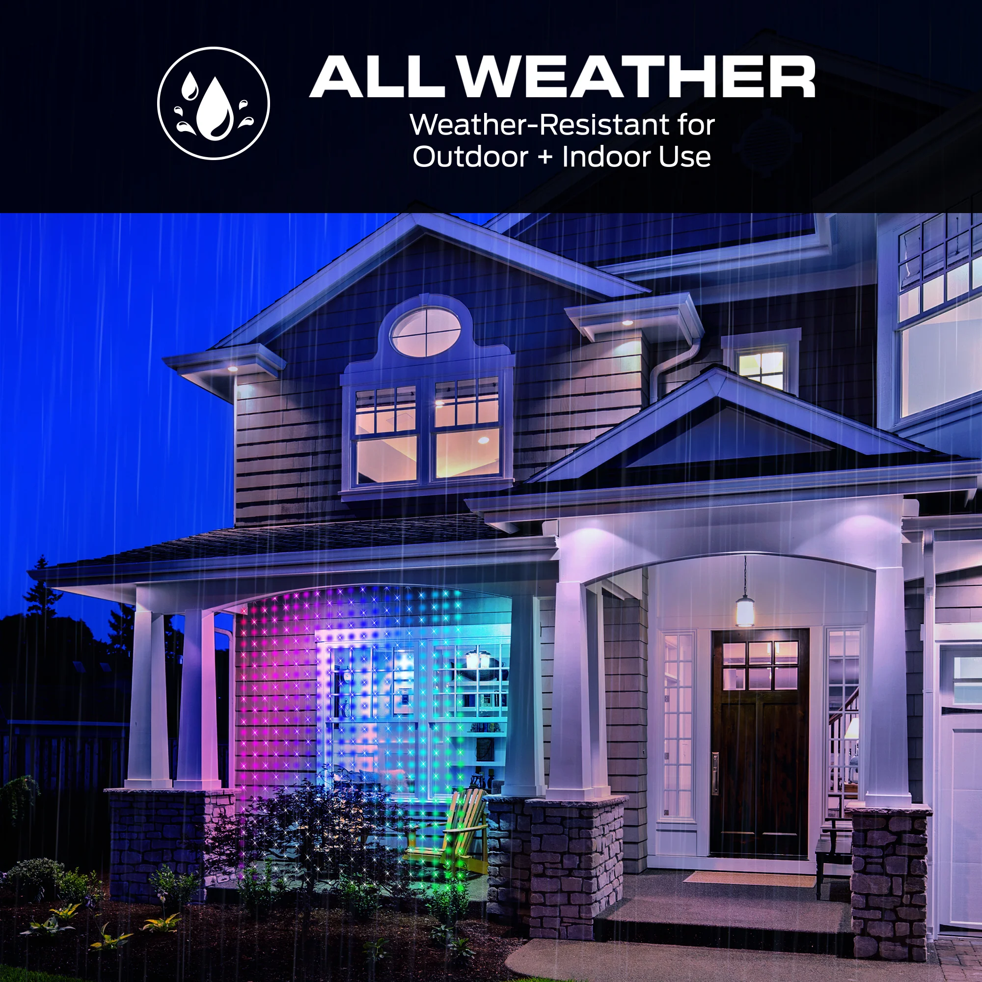 Monster Smart Outdoor Curtain Light Display 4.9ft x 6.5ft Multiwhite Multicolor - Image 9