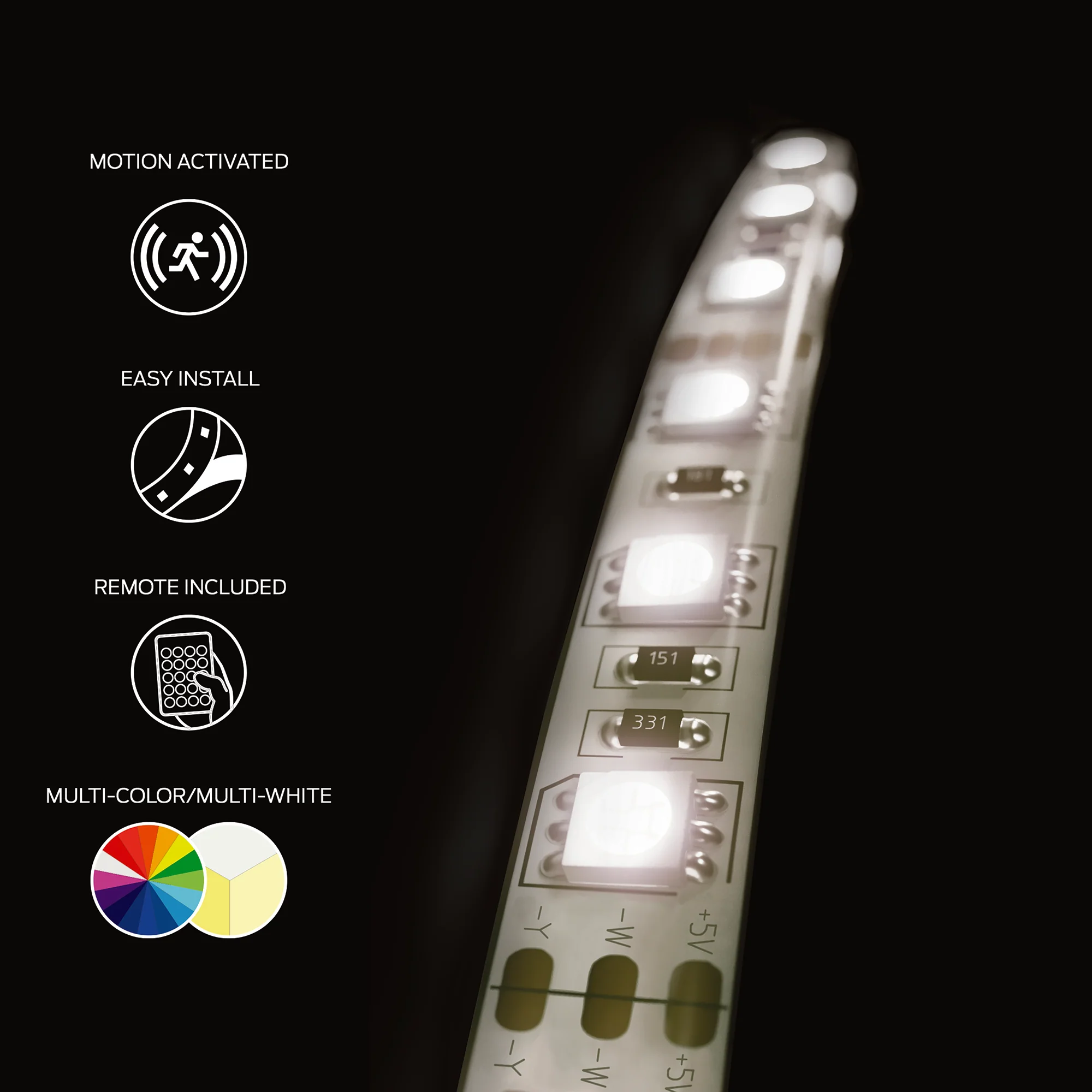 Motion Activated 6.5ft Multi-Color LED Light Strip, Multi-White Remote Control - Image 3