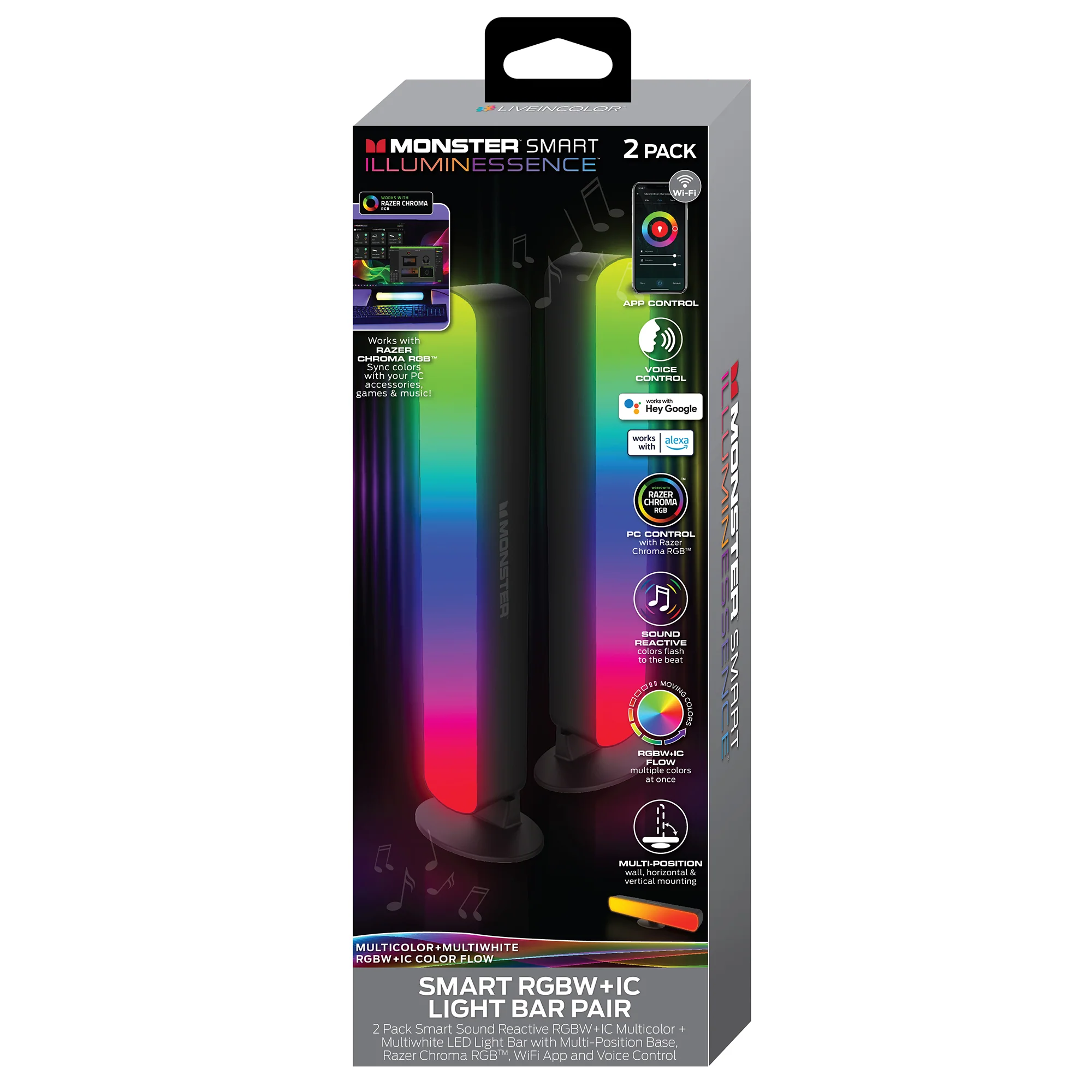 2 Pack Smart Wi-Fi Light Bars, Multi-Color RGB+IC Razor Chroma TV & Gaming, Dimmable, Sound Reactive, App & Voice Control