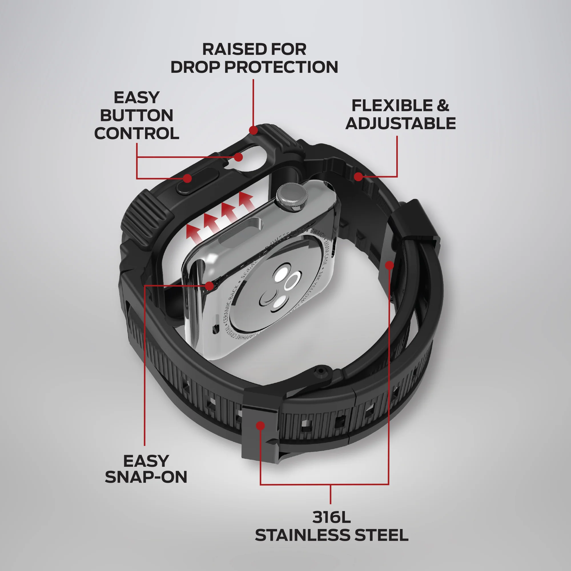 Rugged Smart Watch Band Compatible with Apple Watch, Military Grade Protective Case with Touch Sensitive Screen Cover - Image 4