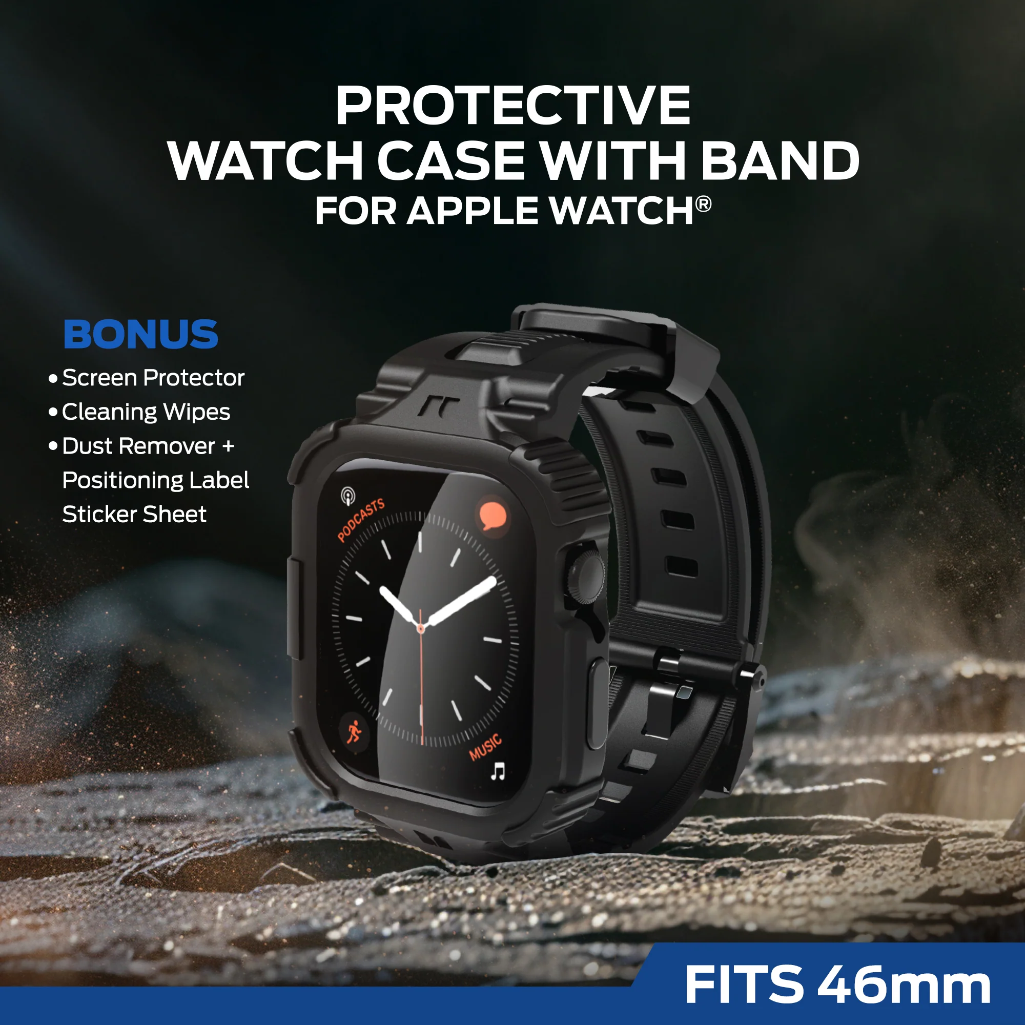 Rugged 46mm Watch Band with Screen Protector and Raised Bezel for Drop Protection - Military Grade Case - Image 6