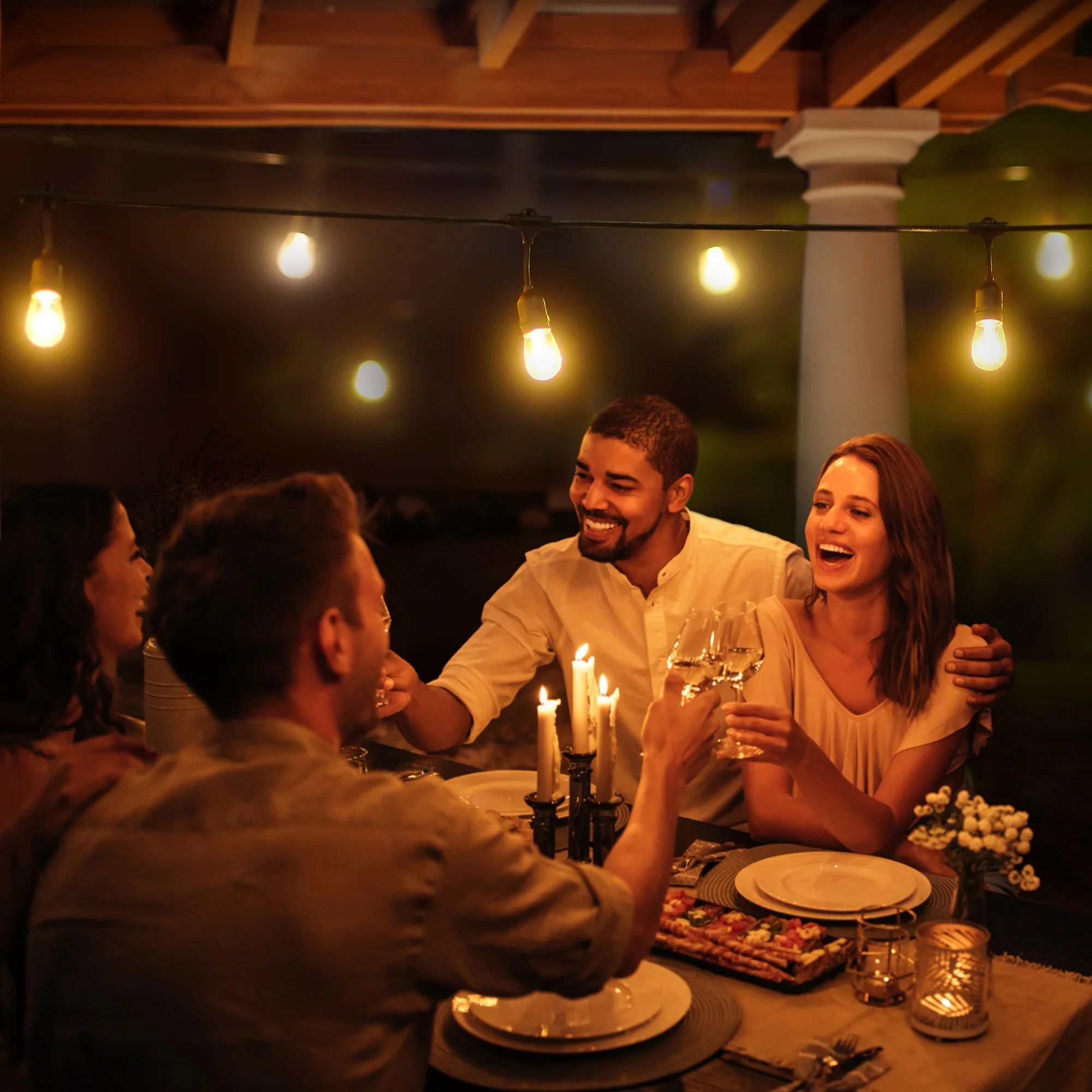 Smart App Wi-Fi 35ft Outdoor IP66 Weather & Water Resistant Bistro Patio LED String Light, Multi-Zone, Voice Control - Image 3