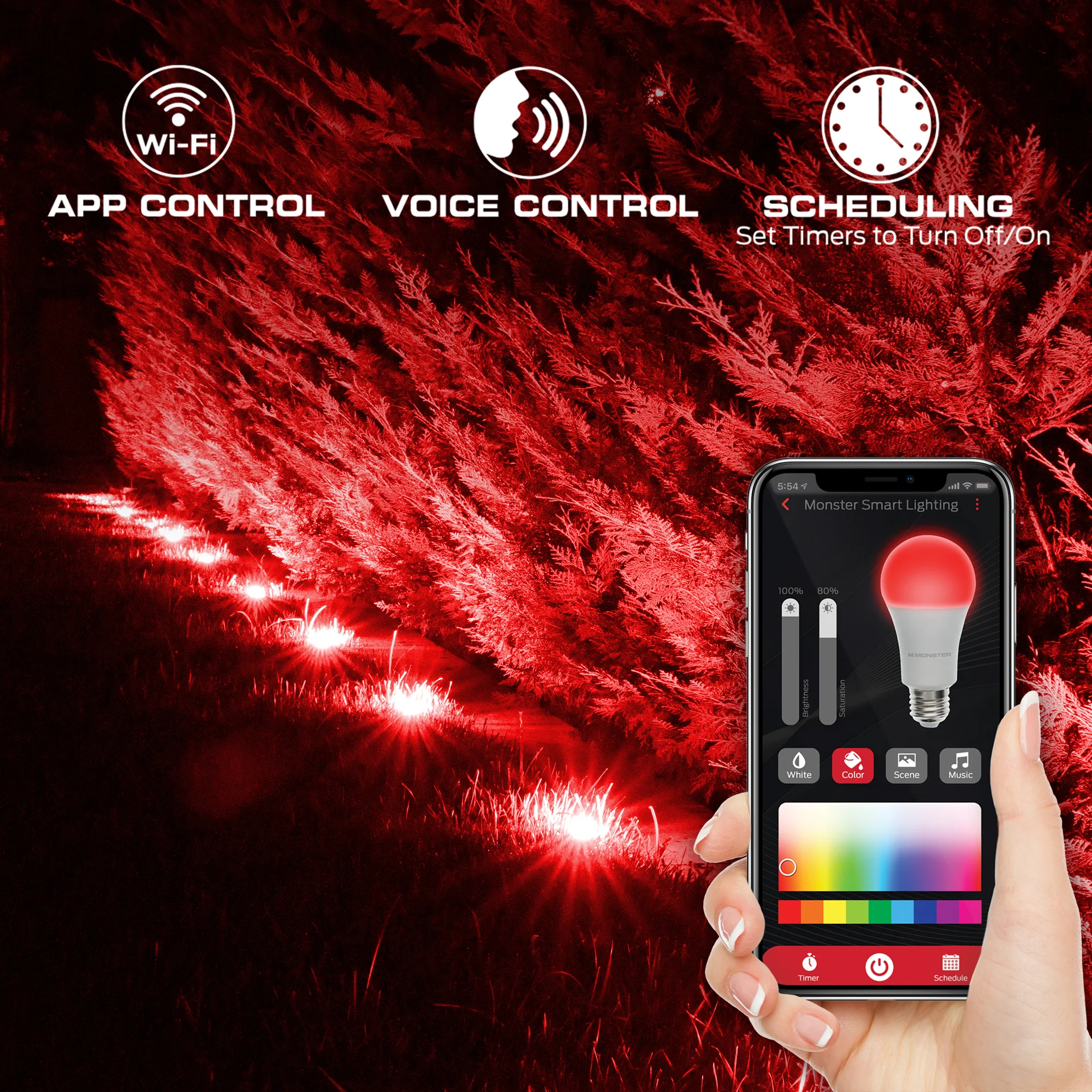 Smart Outdoor 50ft Sound Reactive Ground Accent LED Lights, 15 LEDs, Ground Stakes & Wall/Ceiling Mounts, Weather & IP66 Water Resistant - Image 4