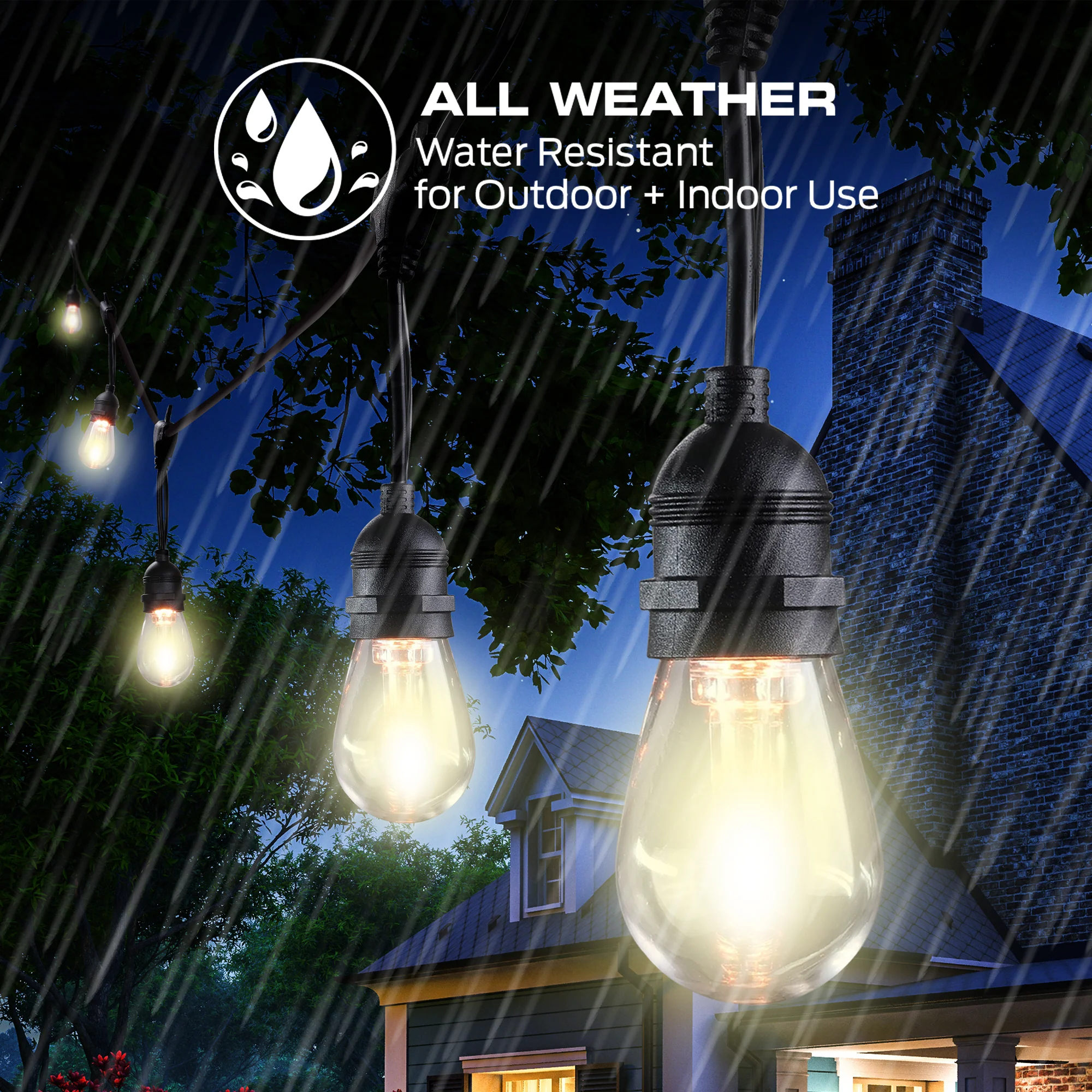 24ft Smart Sound Reactive String Bistro Color Flow Lights, IP66 Water & Weather Resistant - Image 3
