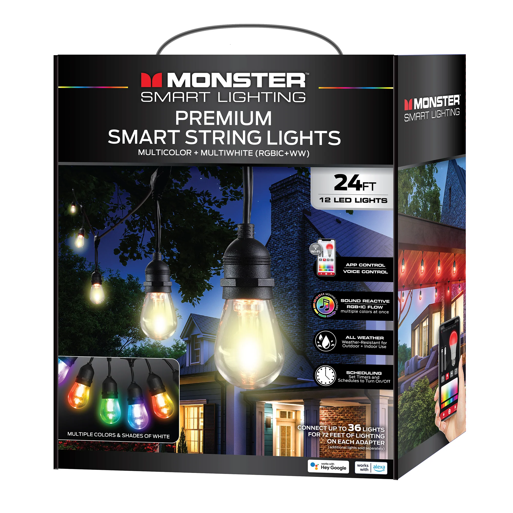 24ft Smart Sound Reactive String Bistro Color Flow Lights, IP66 Water & Weather Resistant - Image 8