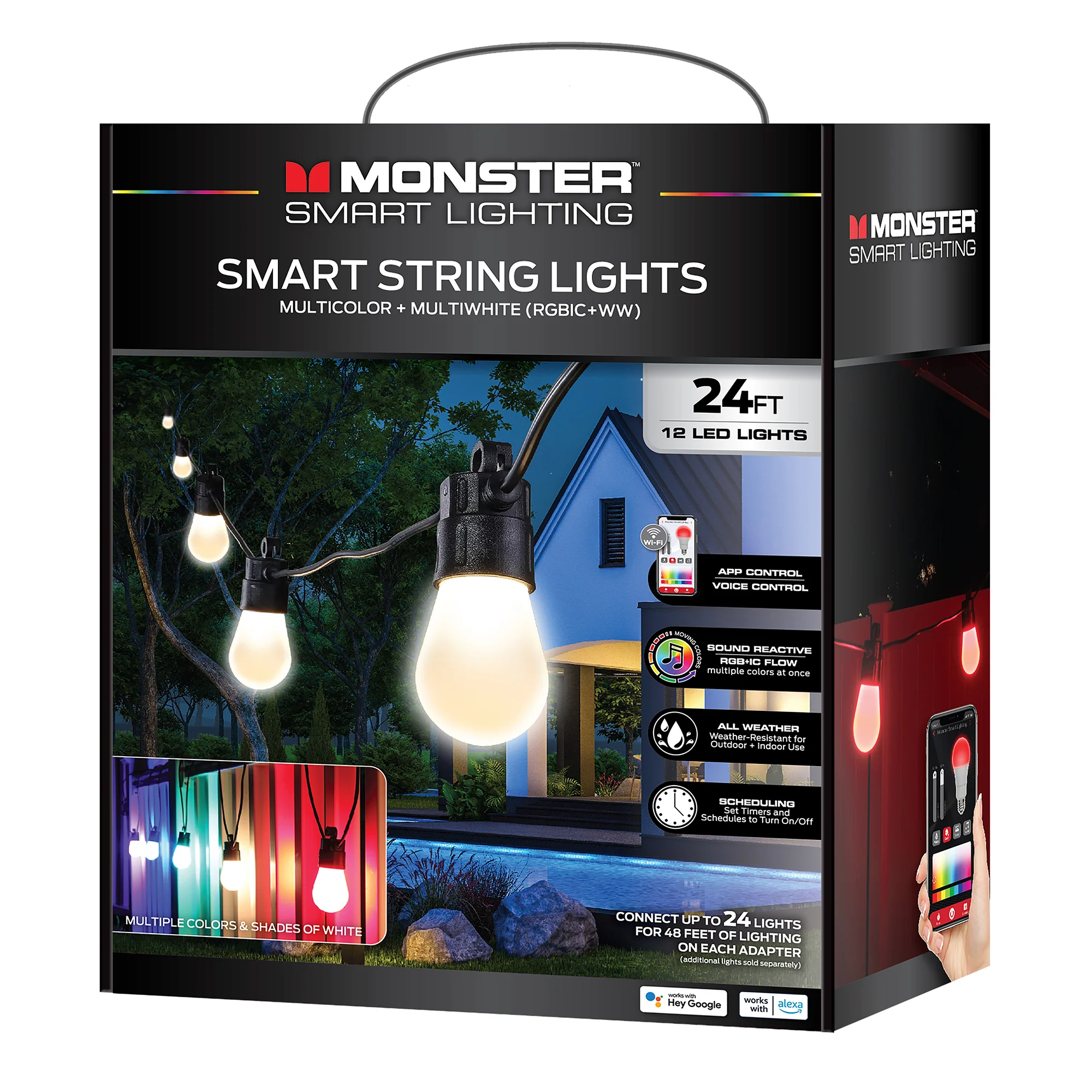 24ft Smart Sound Reactive Outdoor Dimmable LED String Lights, 12 Bulb, IP66 Water & Weather Resistant - Image 8