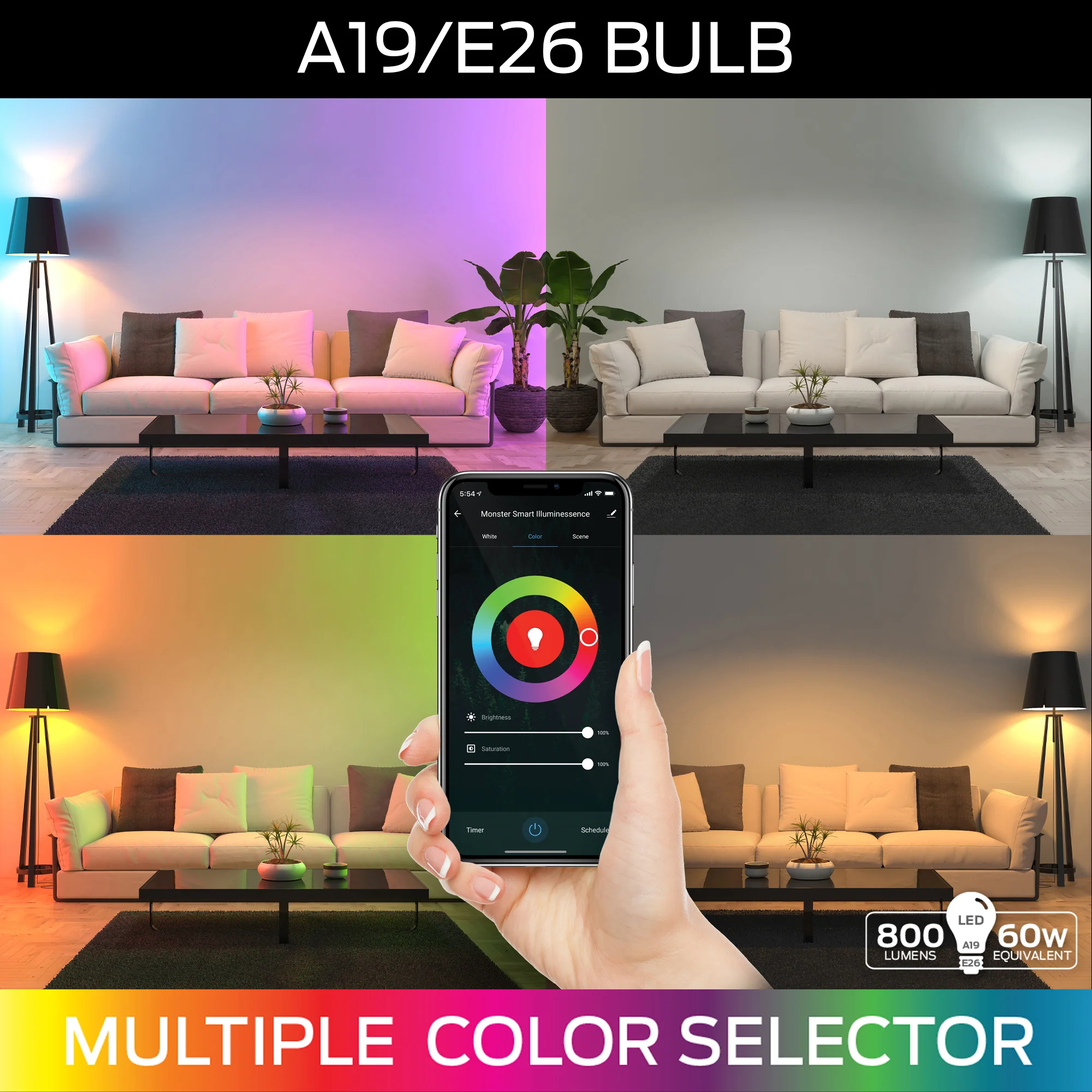 Smart Multi-Color / Warm White LED Light Bulb A19/E26 - Image 5