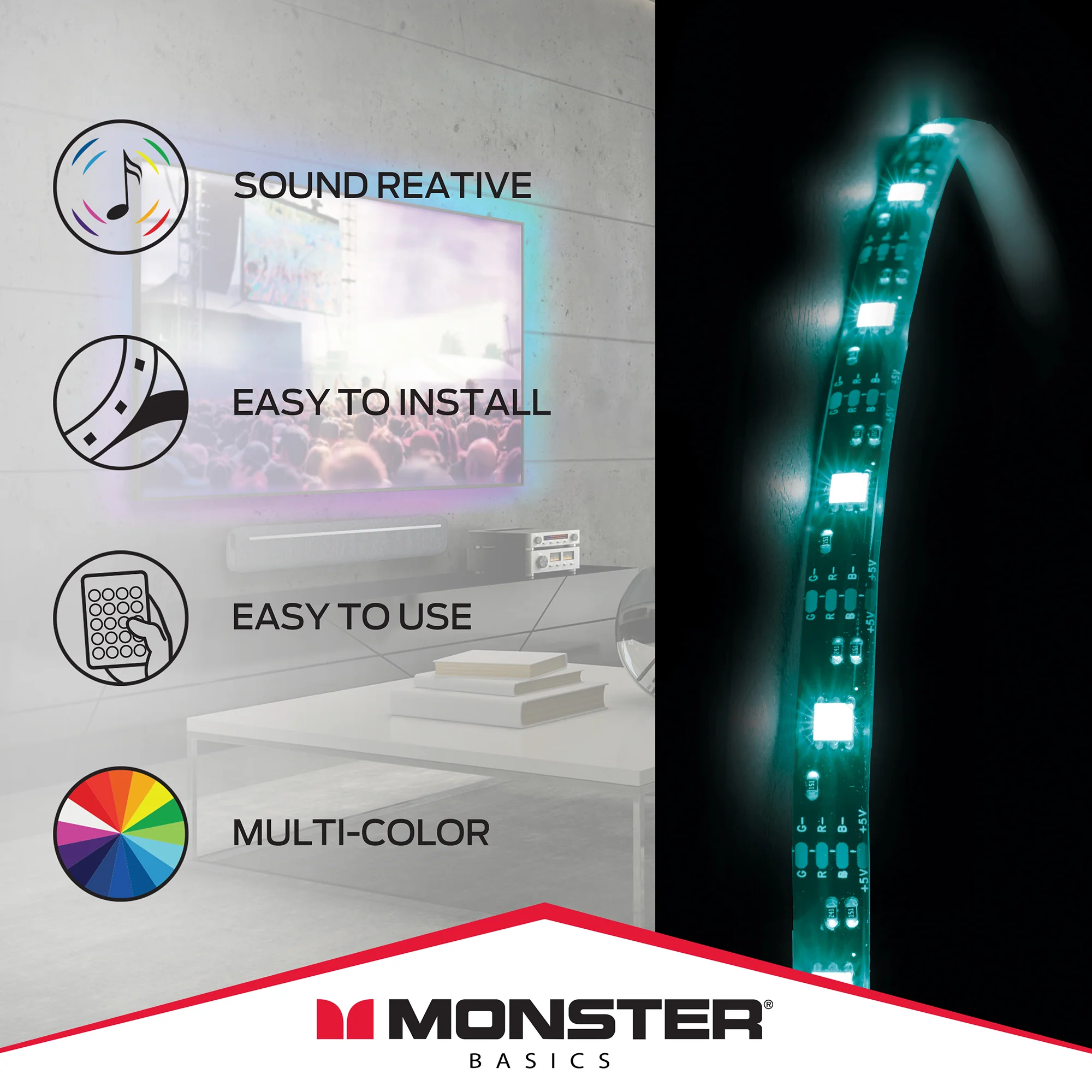 Sound Reactive 6.5 ft Multi-Color LED Light Strip, Remote Control - Image 3