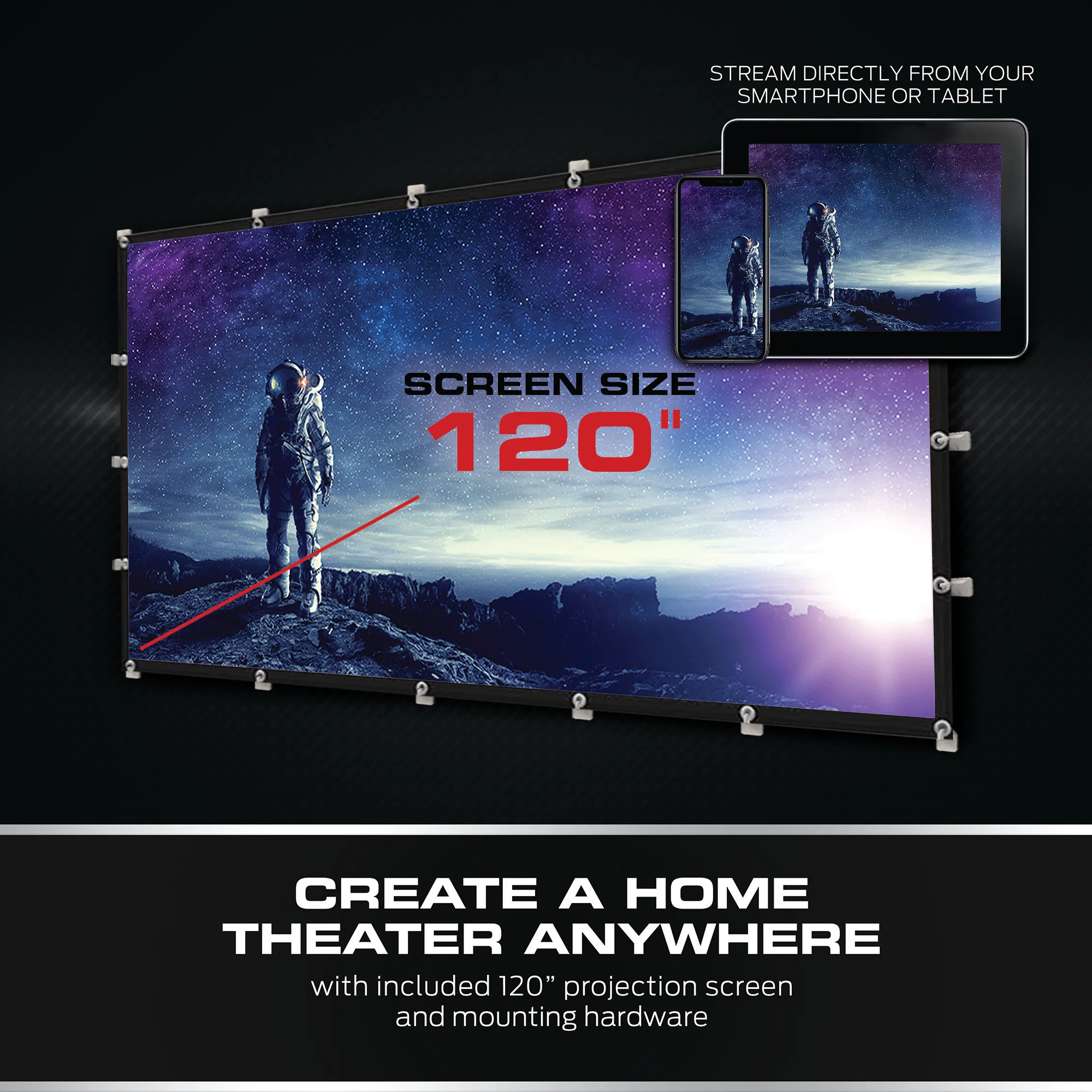 Wireless 1080P FHD TFT LCD Image Stream Projector with 120 Inch Portable Screen - Image 3
