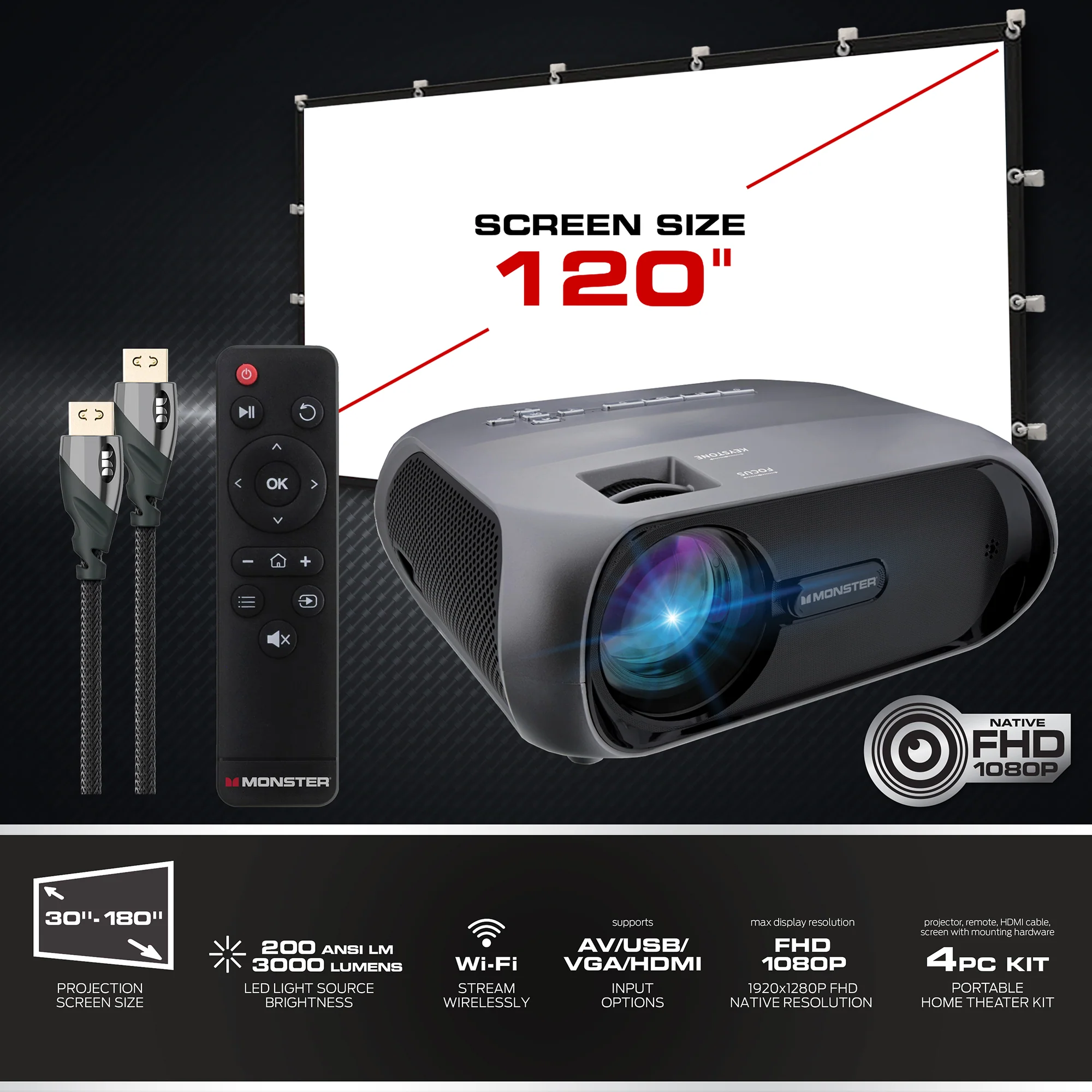 Wireless 1080P FHD TFT LCD Image Stream Projector with 120 Inch Portable Screen - Image 5